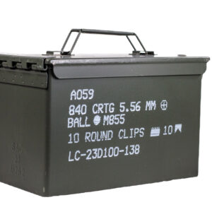 Lake City M855 5.56x45 NATO with Stripper Clip and Bandoliers - 840 Round Can